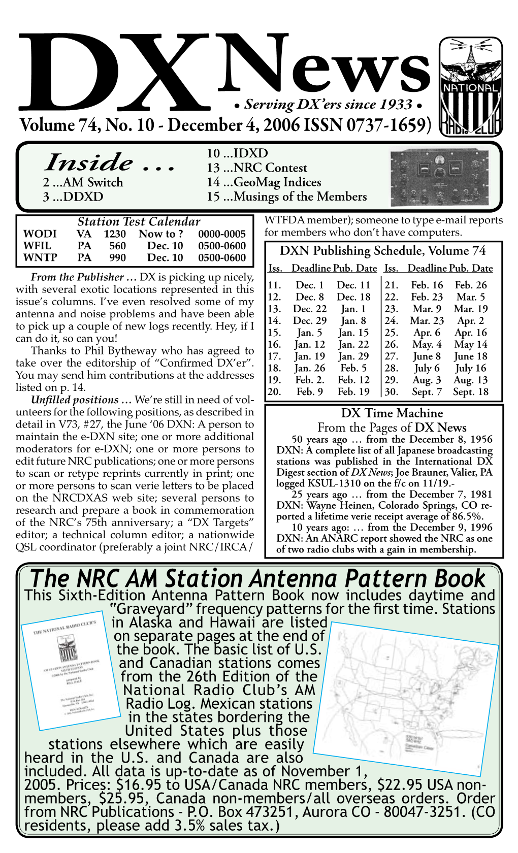 The NRC AM Station Antenna Pattern Book This Sixth-Edition Antenna Pattern Book Now Includes Daytime and “Graveyard” Frequency Patterns for the First Time