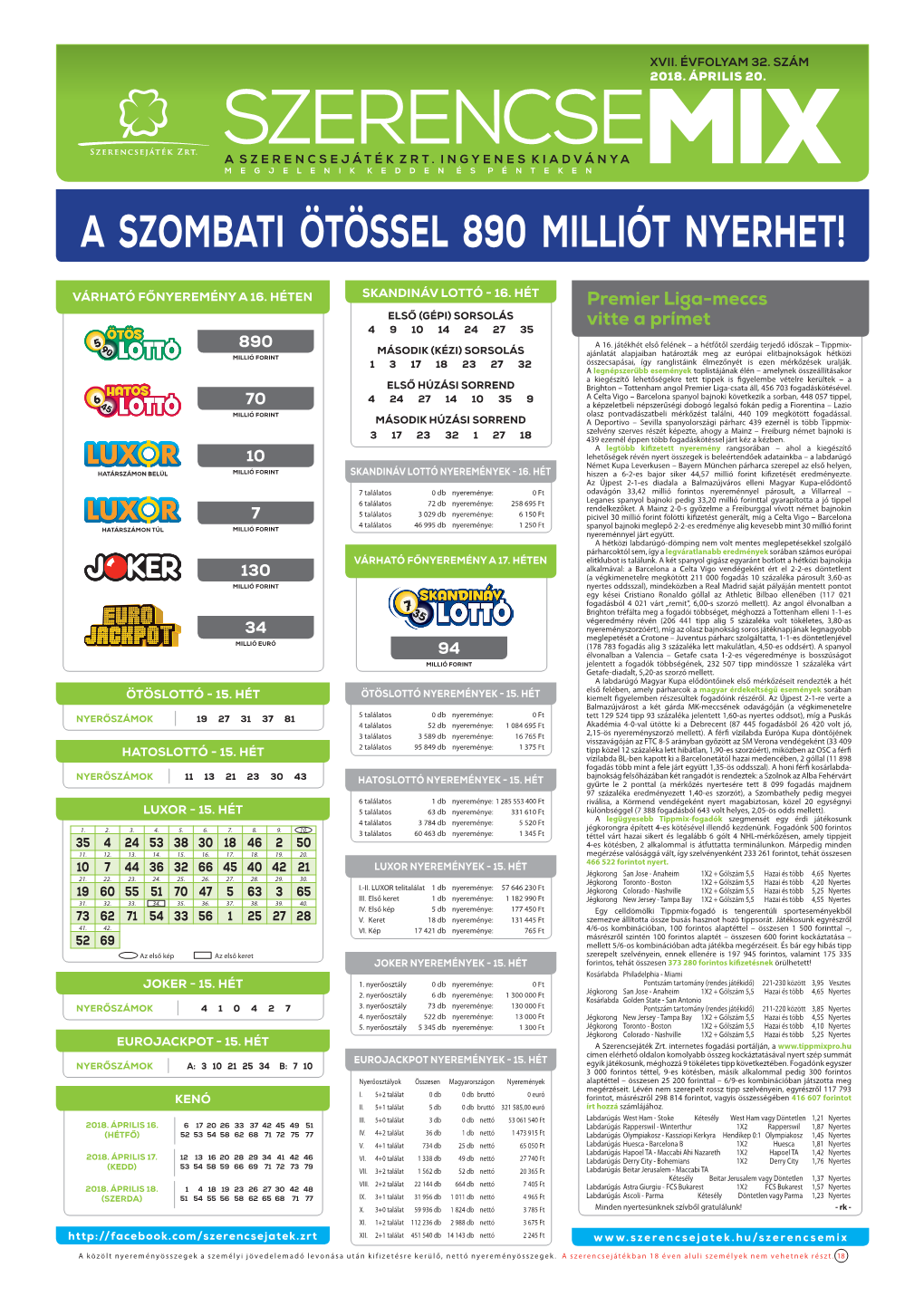 A Szombati Ötössel 890 Milliót Nyerhet!