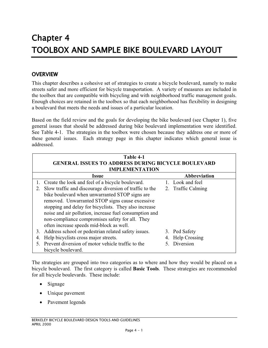 Chapter 4 TOOLBOX and SAMPLE BIKE BOULEVARD LAYOUT