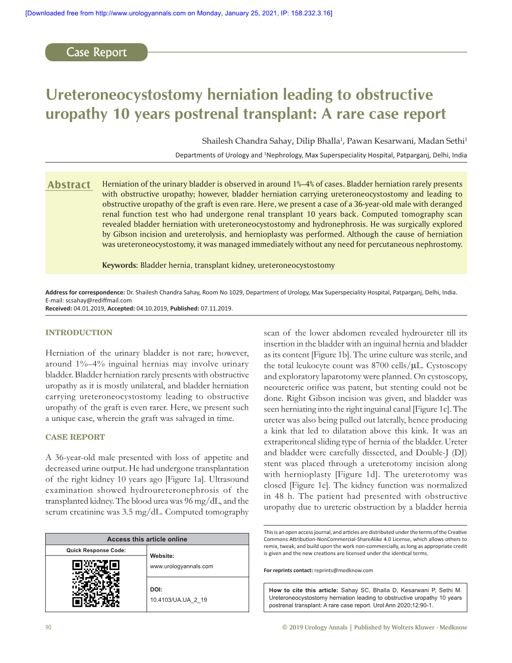 Ureteroneocystostomy Herniation Leading to Obstructive Uropathy 10 Years Postrenal Transplant: a Rare Case Report
