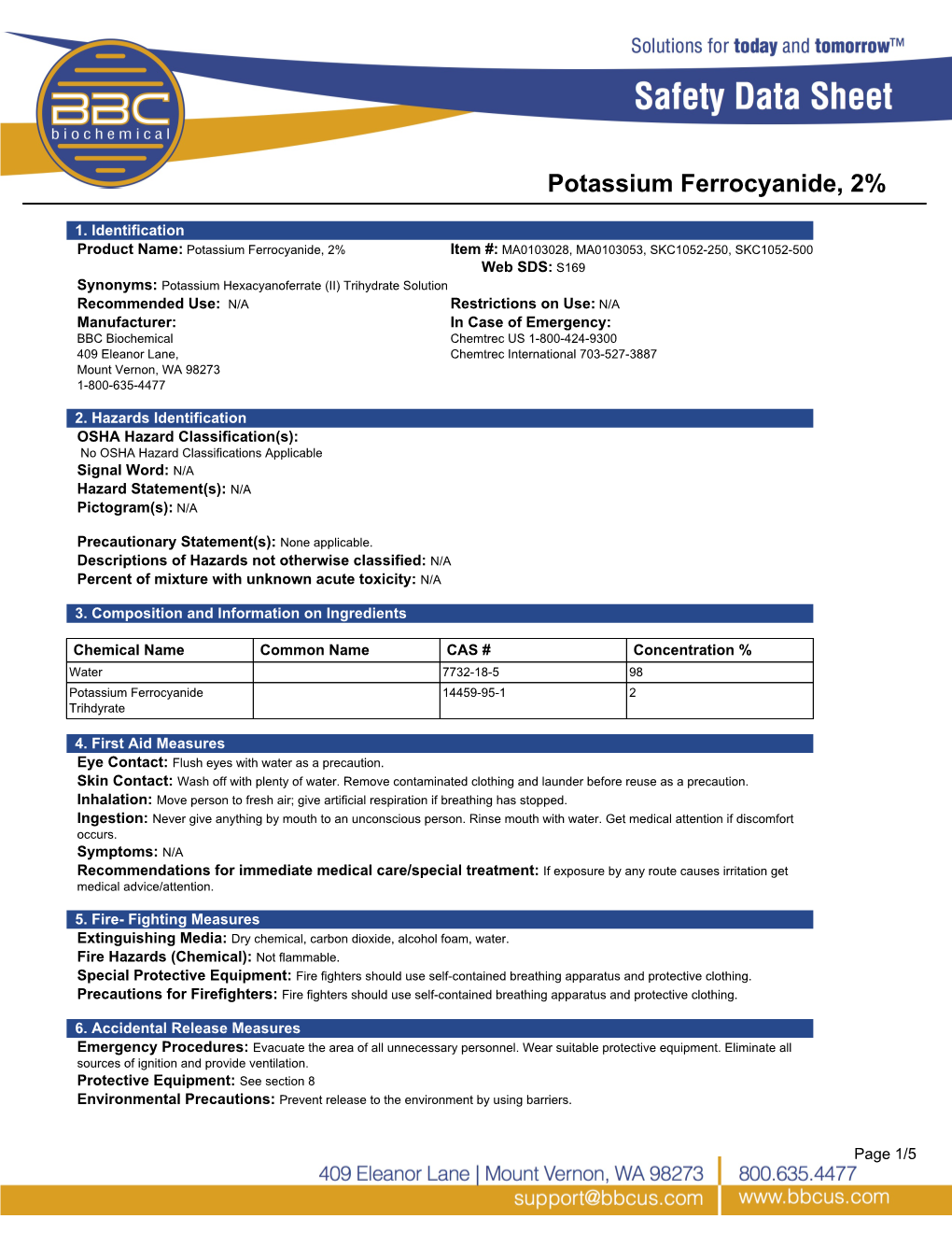 Potassium Ferrocyanide, 2%