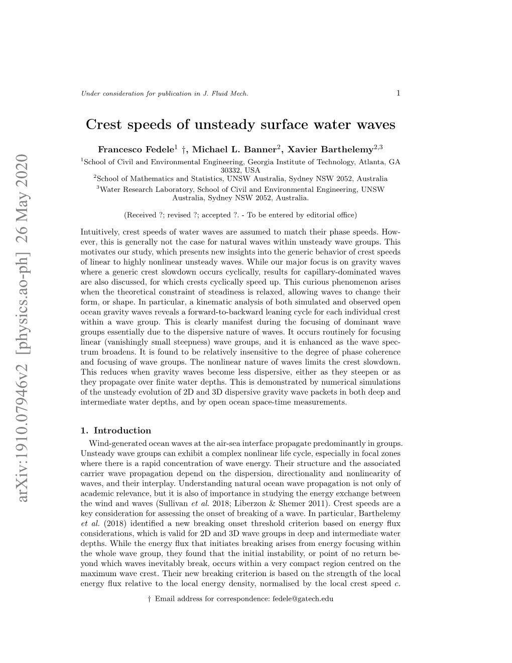 Crest Speeds of Unsteady Surface Water Waves