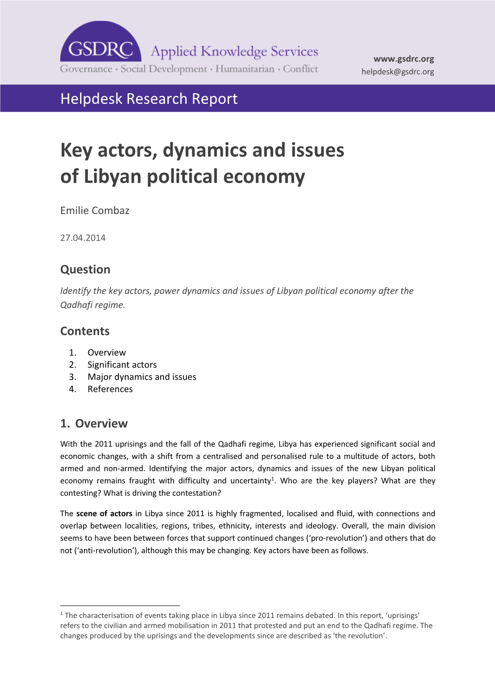 Key Actors, Dynamics and Issues of Libyan Political Economy