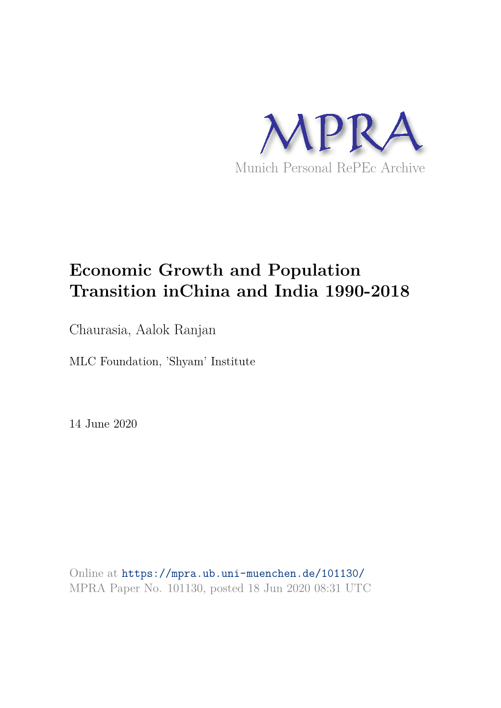 Economic Growth and Population Transition Inchina and India 1990-2018