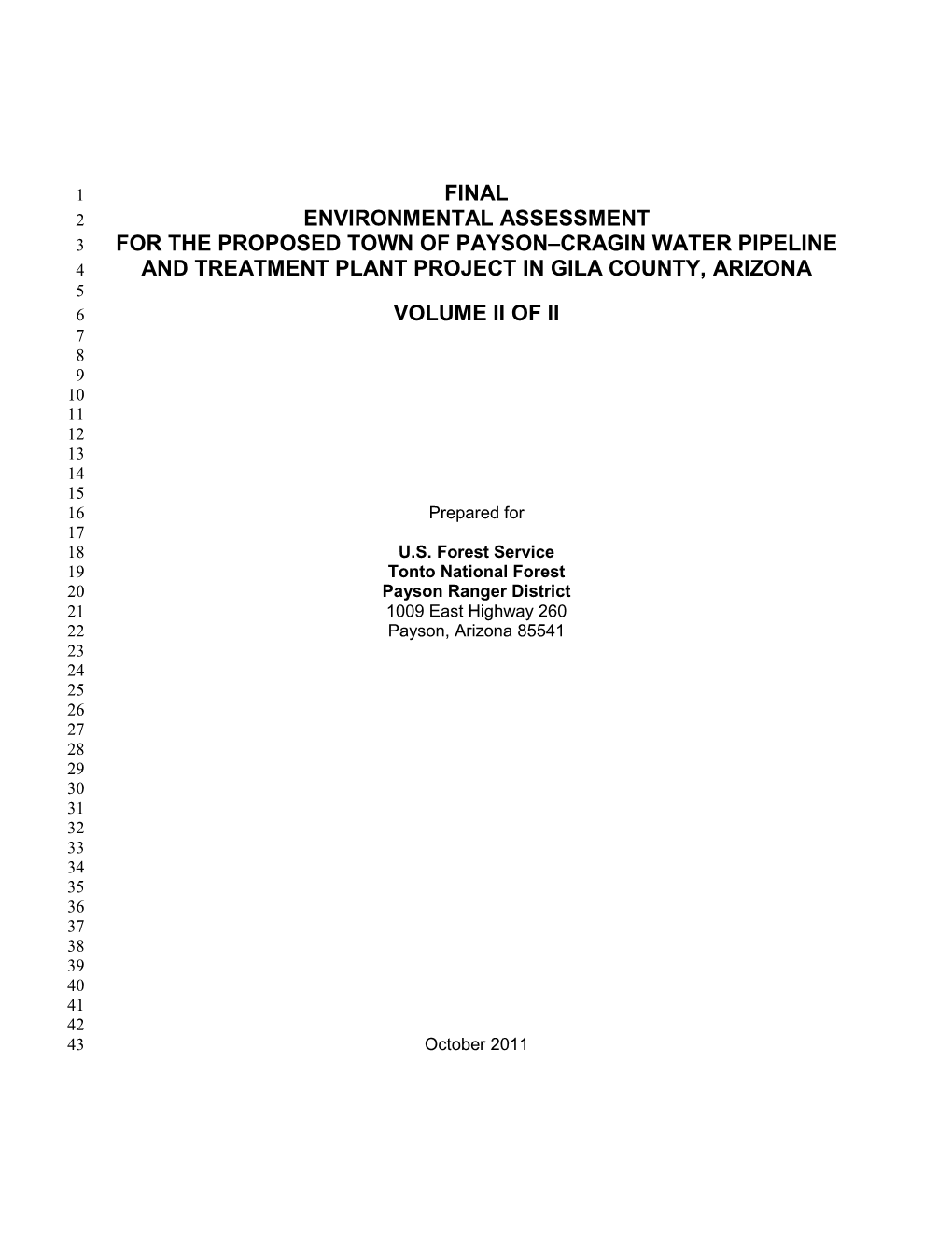 Final Environmental Assessment for the Proposed Town of Payson