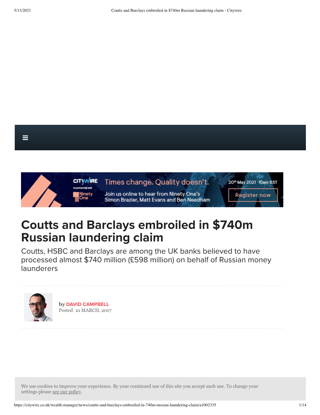 Coutts and Barclays Embroiled in $740M Russian Laundering Claim - Citywire