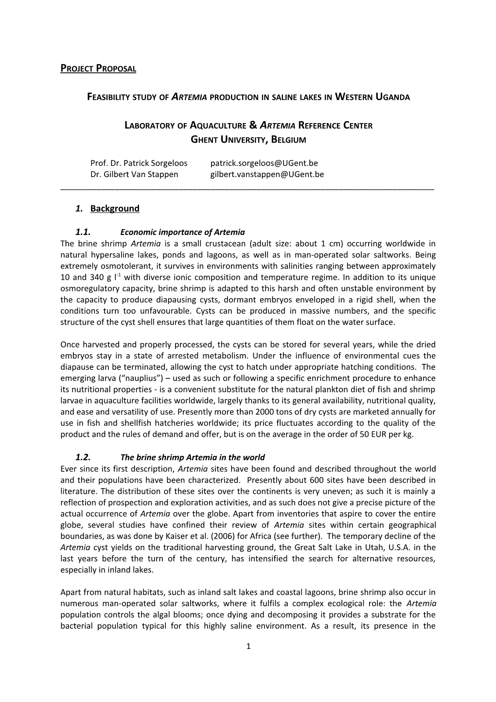 Feasibility Study of Artemia Production in Saline Lakes in Western Uganda