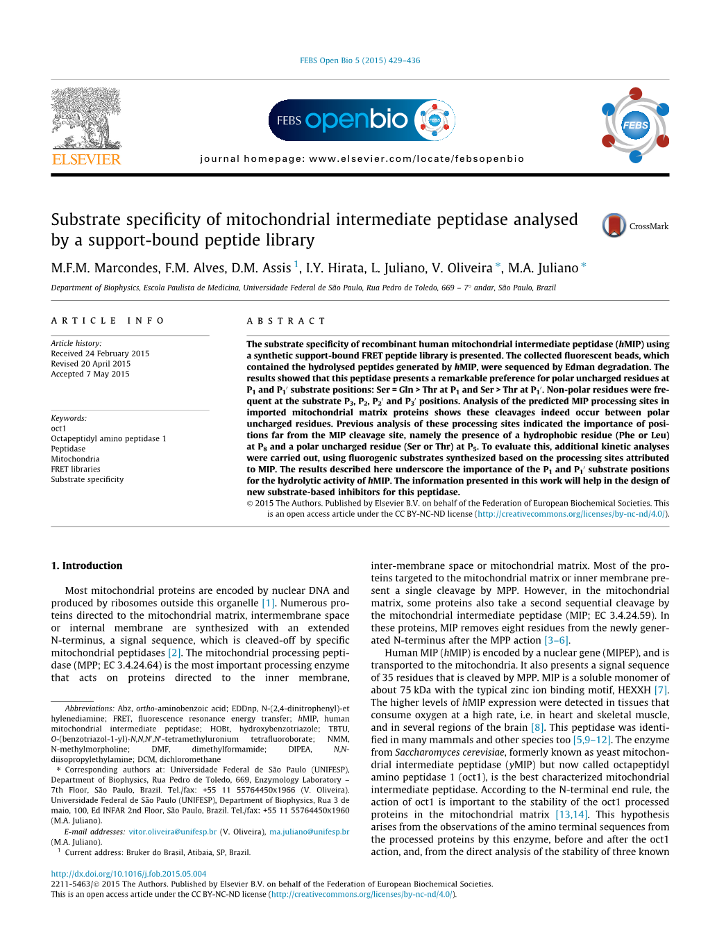 Substrate Specificity of Mitochondrial Intermediate Peptidase Analysed By