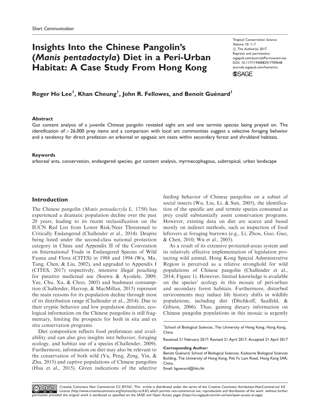 Insights Into the Chinese Pangolin's (Manis Pentadactyla) Diet in a Peri-Urban Habitat