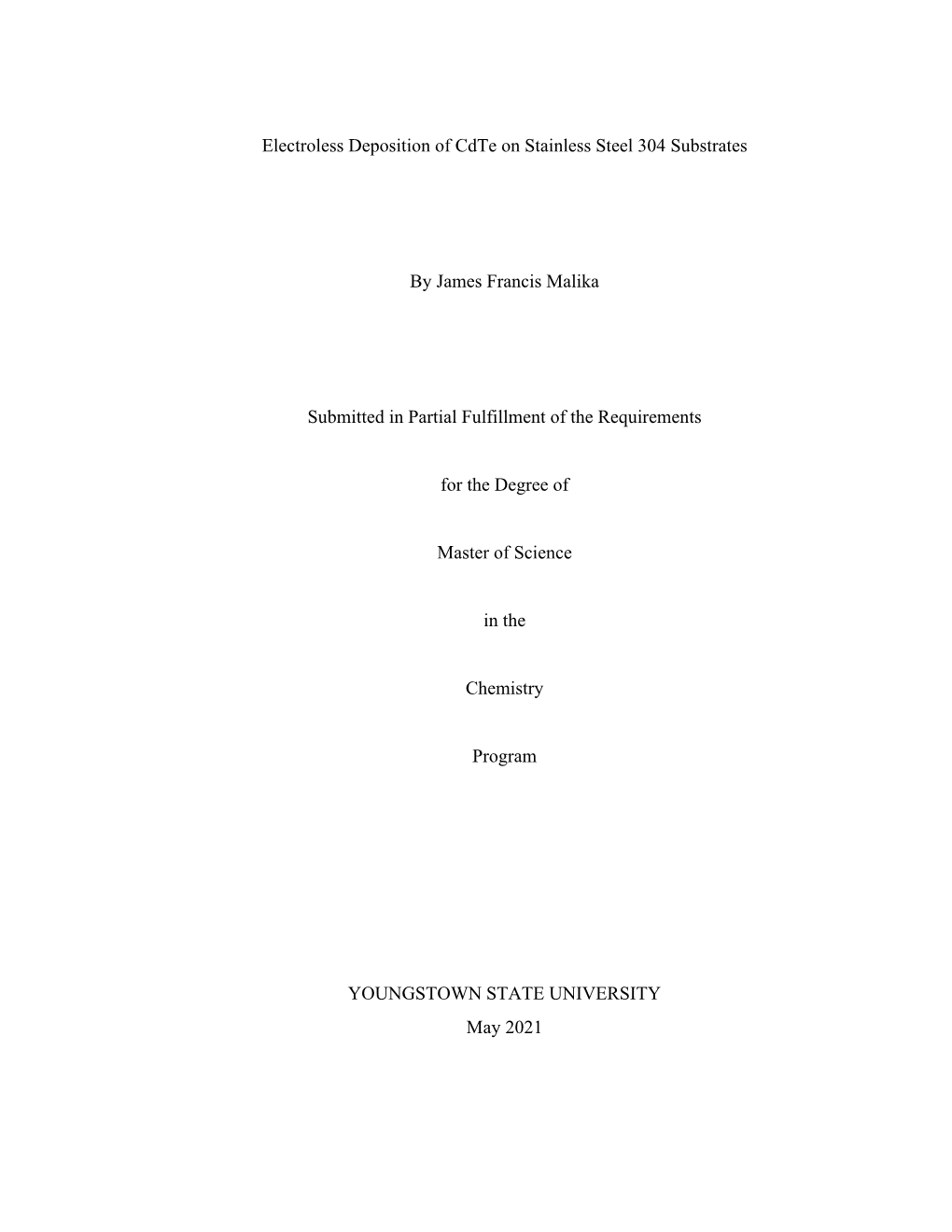 Electroless Deposition of Cdte on Stainless Steel 304 Substrates By