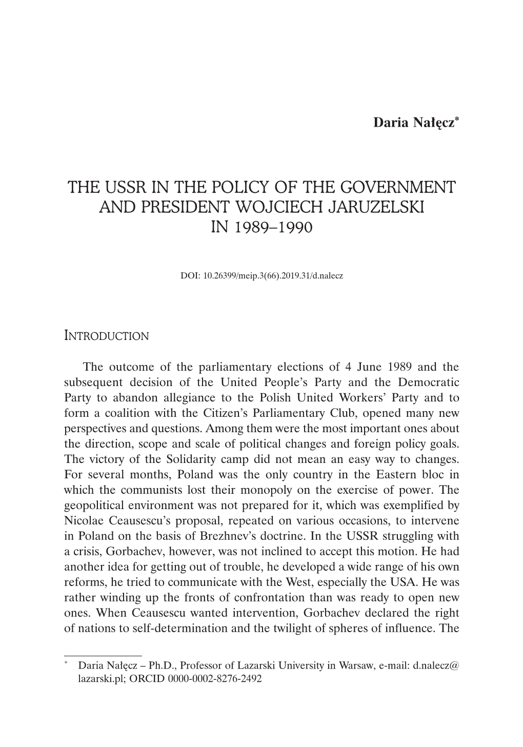 The Ussr in the Policy of the Government and President Wojciech Jaruzelski in 1989–1990