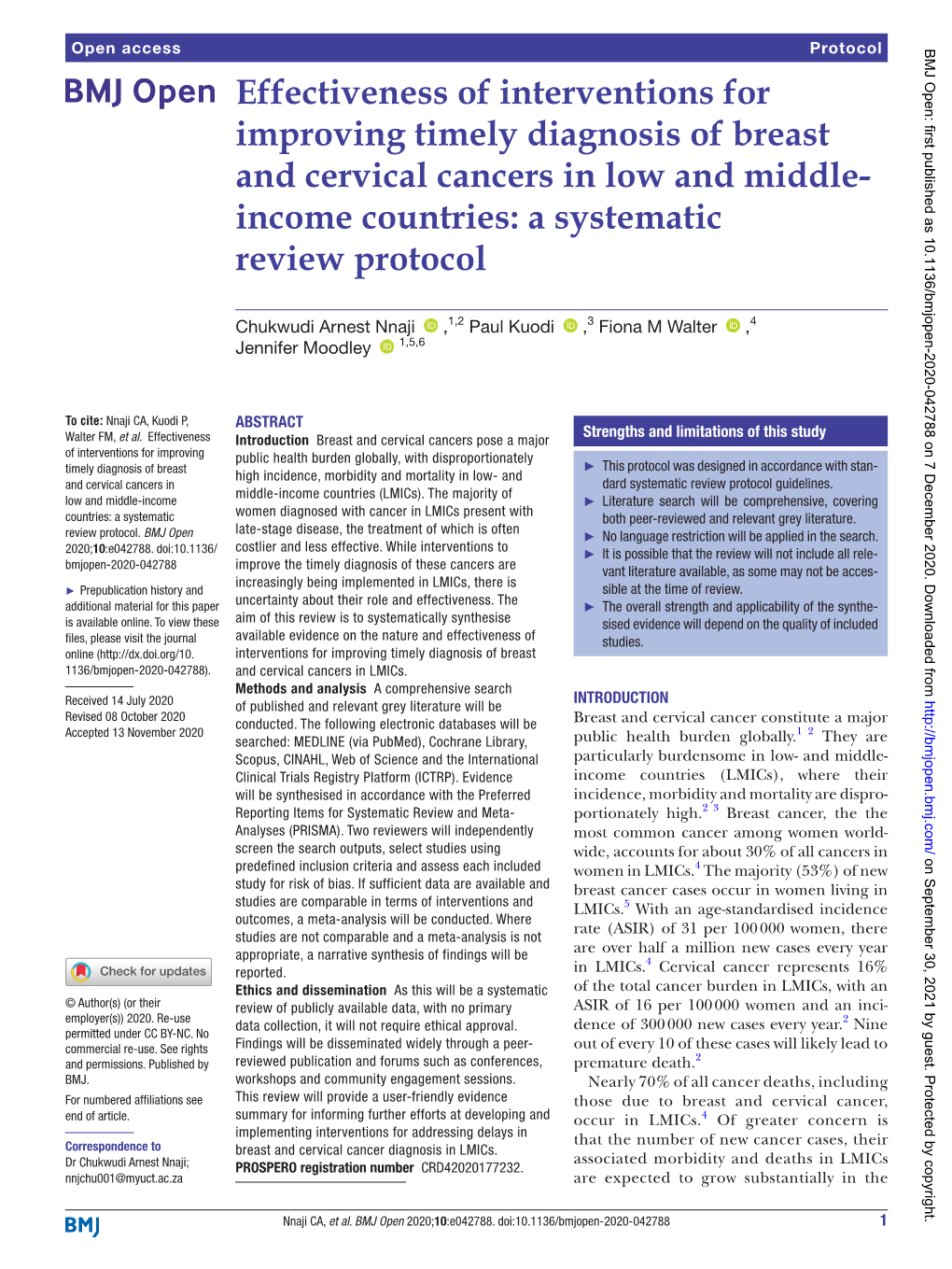 Effectiveness of Interventions for Improving Timely Diagnosis of Breast and Cervical Cancers in Low and Middle-­ Income Countries: a Systematic Review Protocol