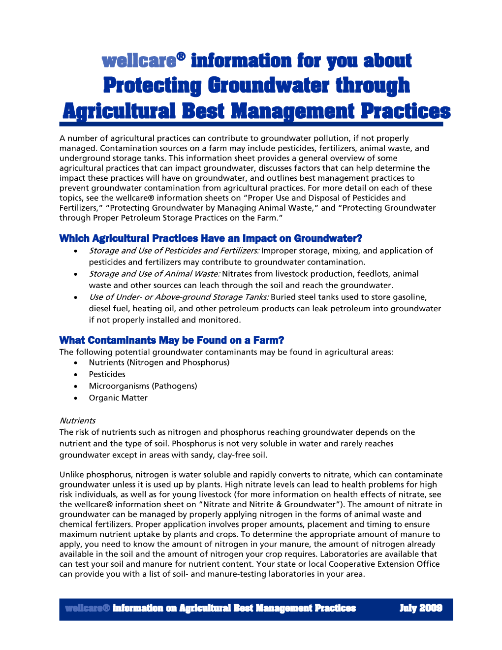 Protecting Groundwater Through Agricultural Best Management Practices