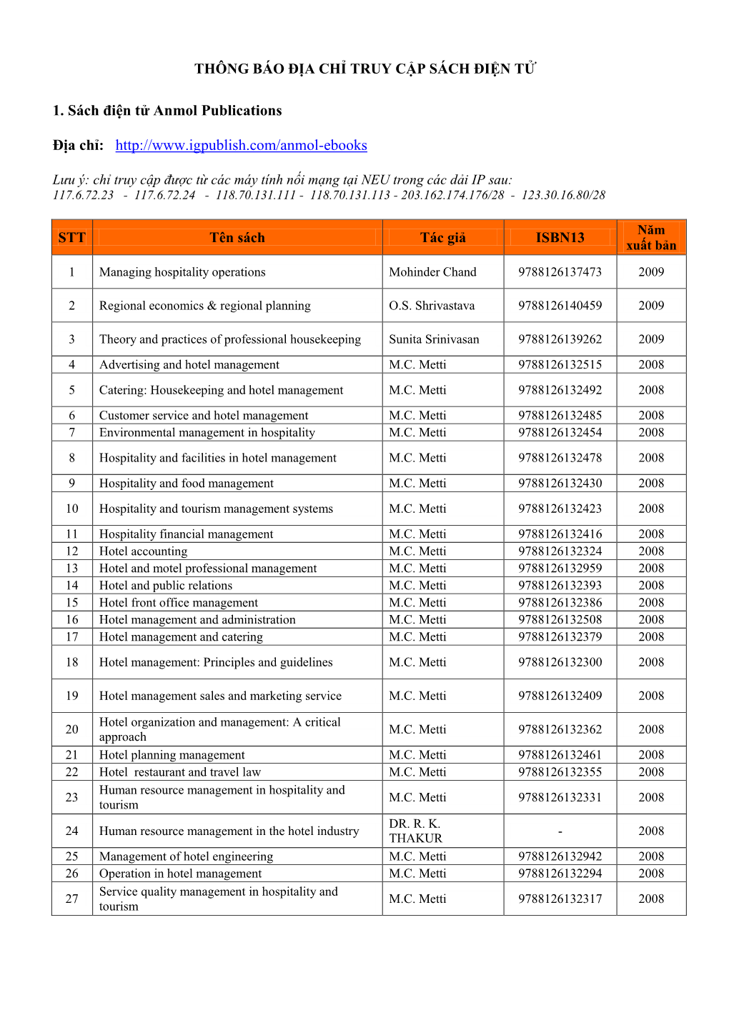 THÔNG BÁO ĐỊA CHỈ TRUY CẬP SÁCH ĐIỆN TỬ 1. Sách Điện Tử