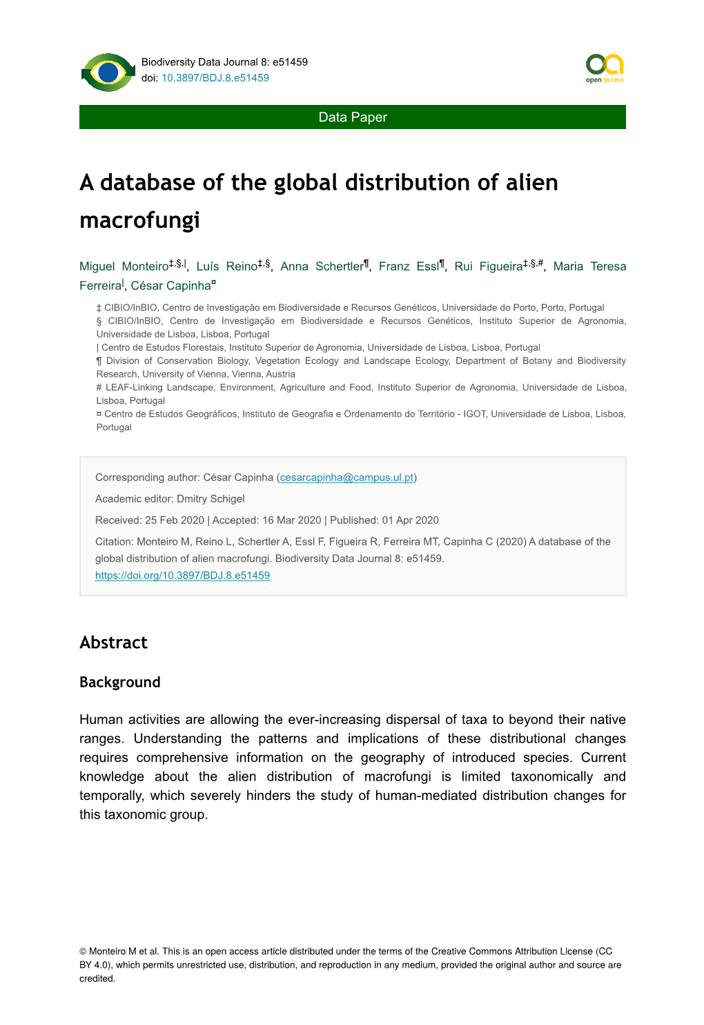 A Database of the Global Distribution of Alien Macrofungi