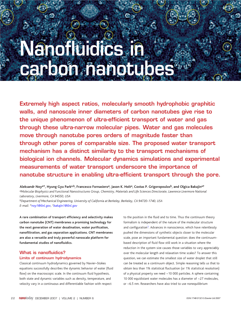 Nanofluidics in Carbon Nanotubes