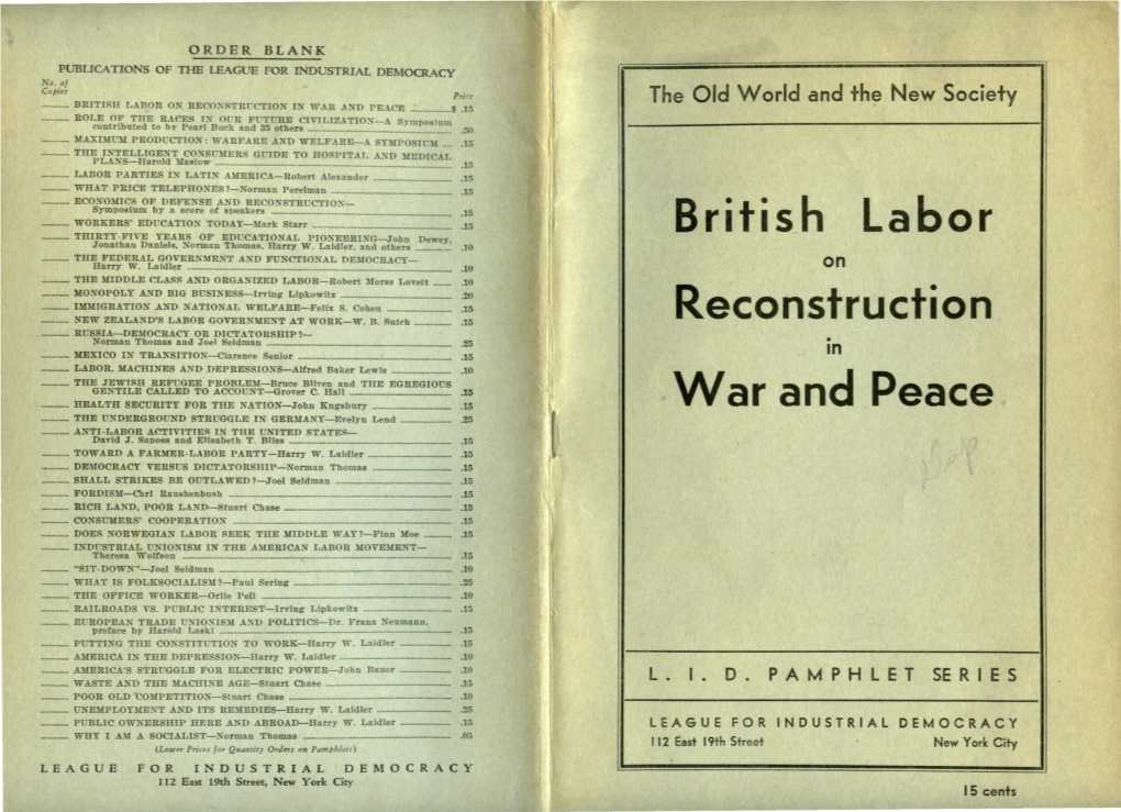 British Labor Reconstruction War and .Peace