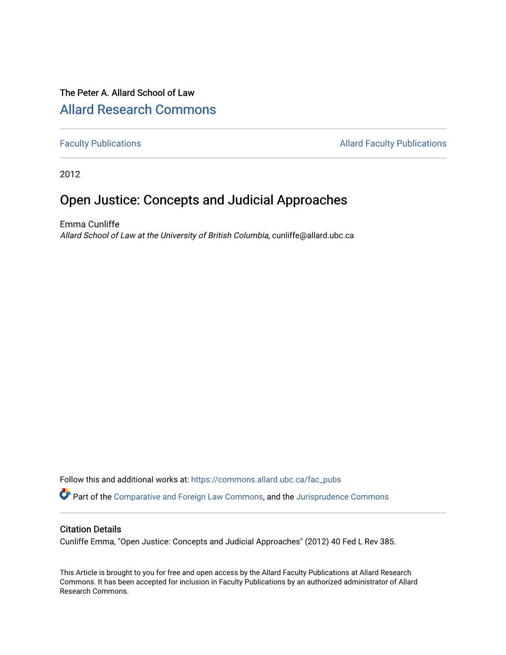 Open Justice: Concepts and Judicial Approaches