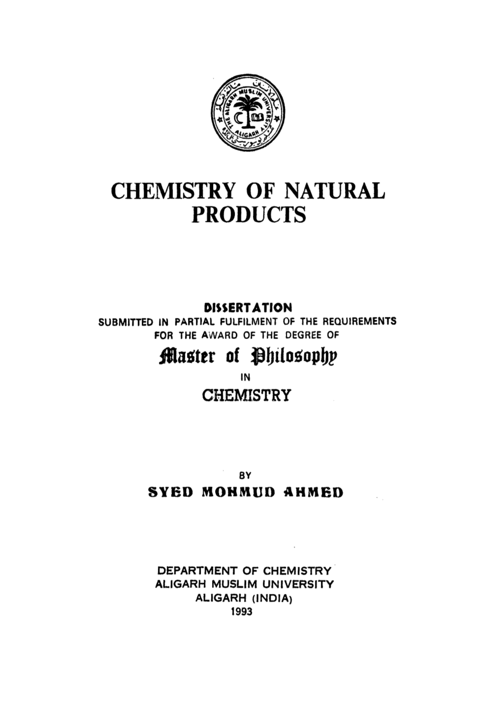 Chemistry of Natural Products