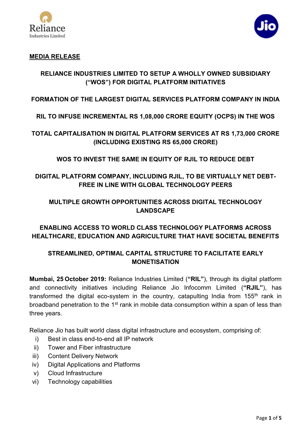 (“Wos”) for Digital Platform Initiatives Format