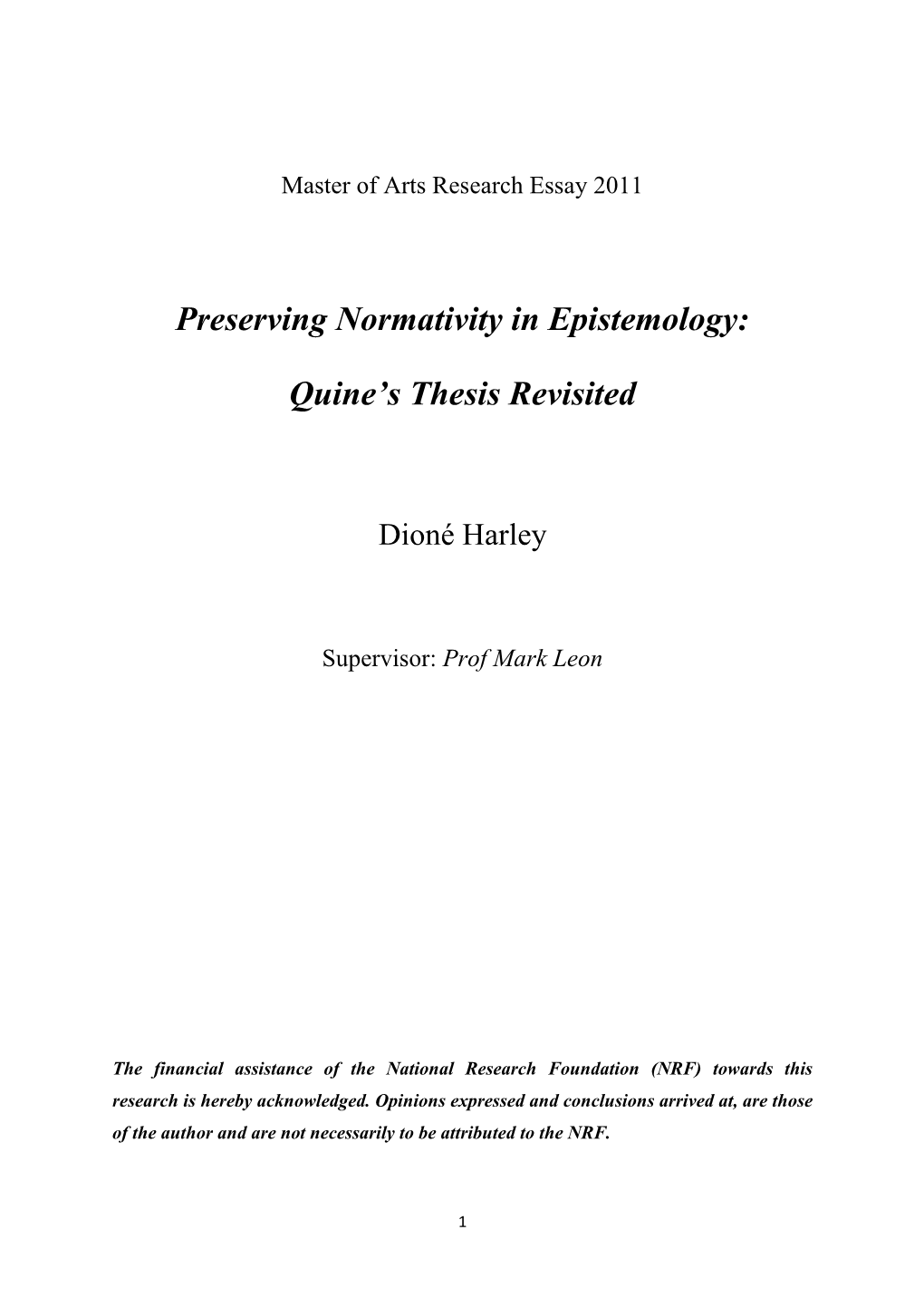 Preserving Normativity in Epistemology: Quine's Thesis