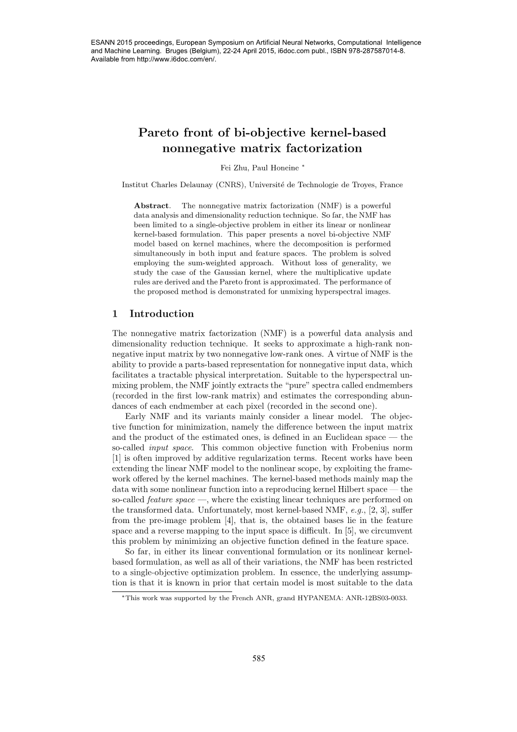 Pareto Front of Bi-Objective Kernel-Based Nonnegative Matrix Factorization