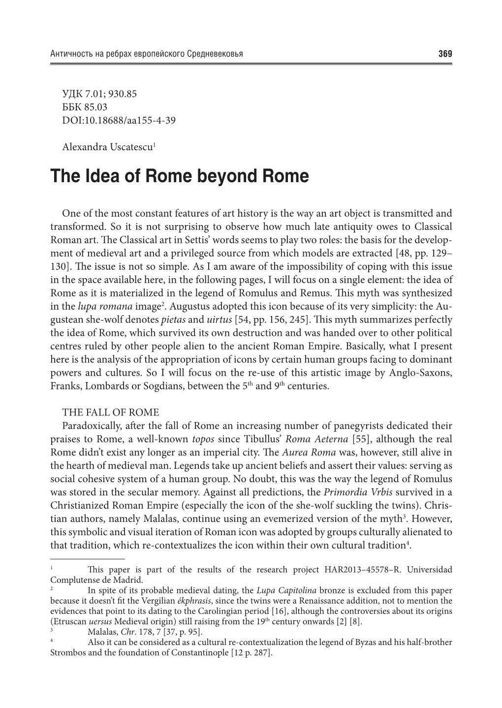 The Idea of Rome Beyond Rome