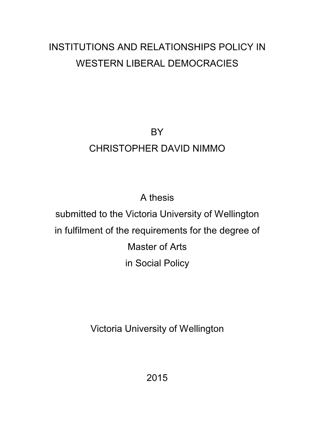Institutions and Relationships Policy in Western Liberal Democracies