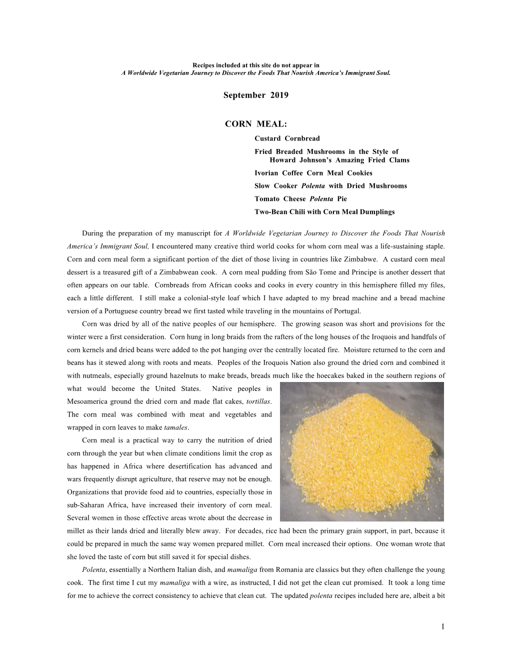 September 2019 CORN MEAL