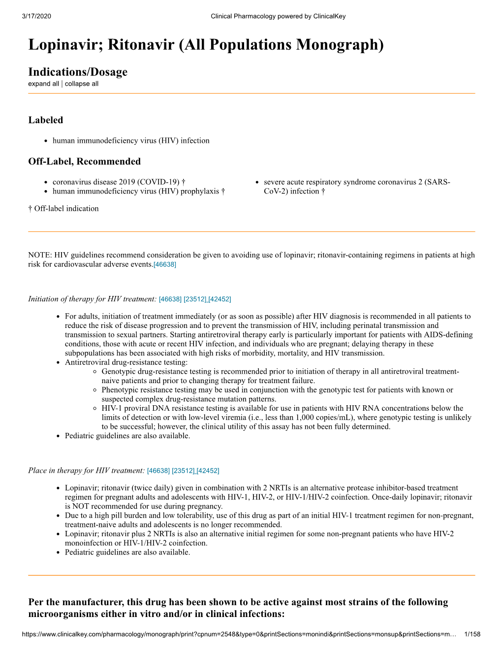 Lopinavir; Ritonavir (All Populations Monograph)