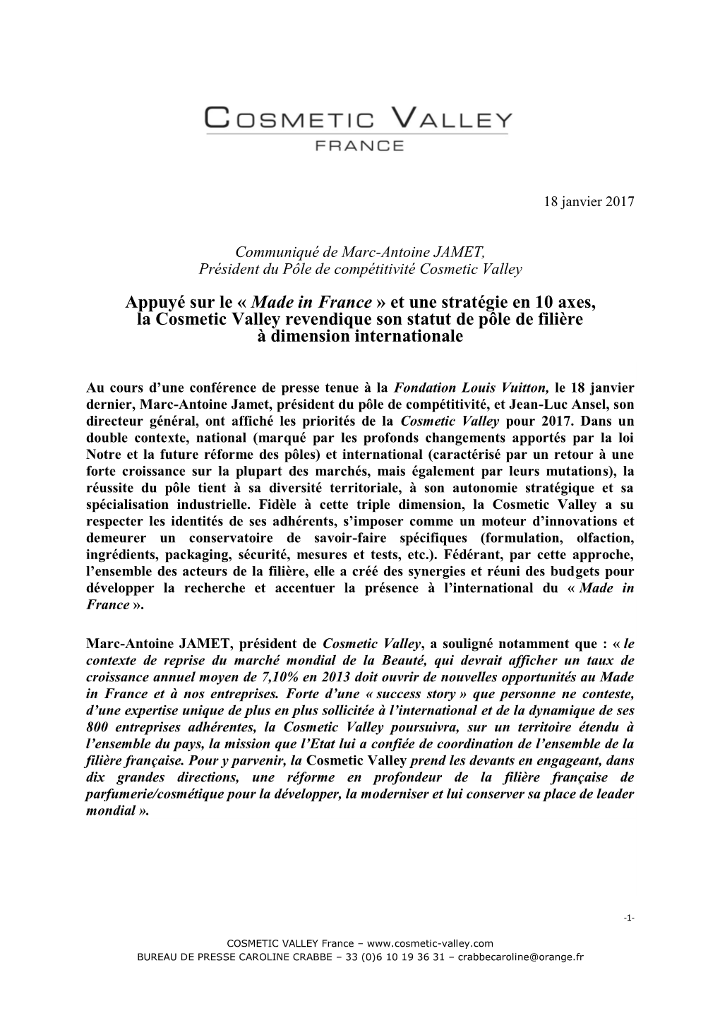 Made in France » Et Une Stratégie En 10 Axes, La Cosmetic Valley Revendique Son Statut De Pôle De Filière À Dimension Internationale