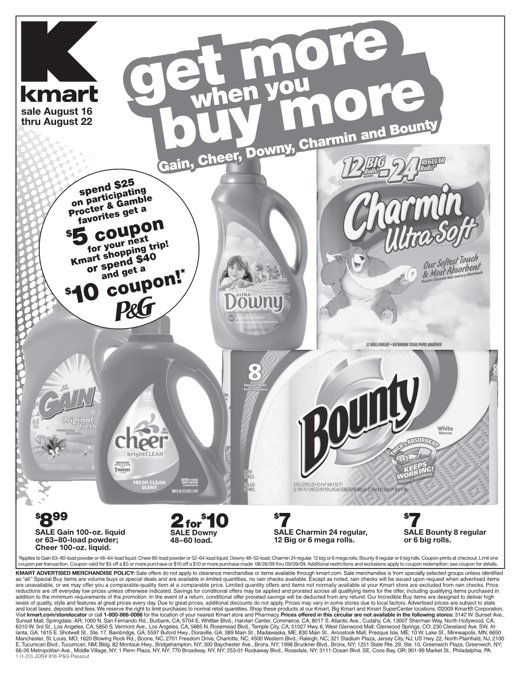 Buy More Gain, Cheer, Downy, Charmin and Bounty