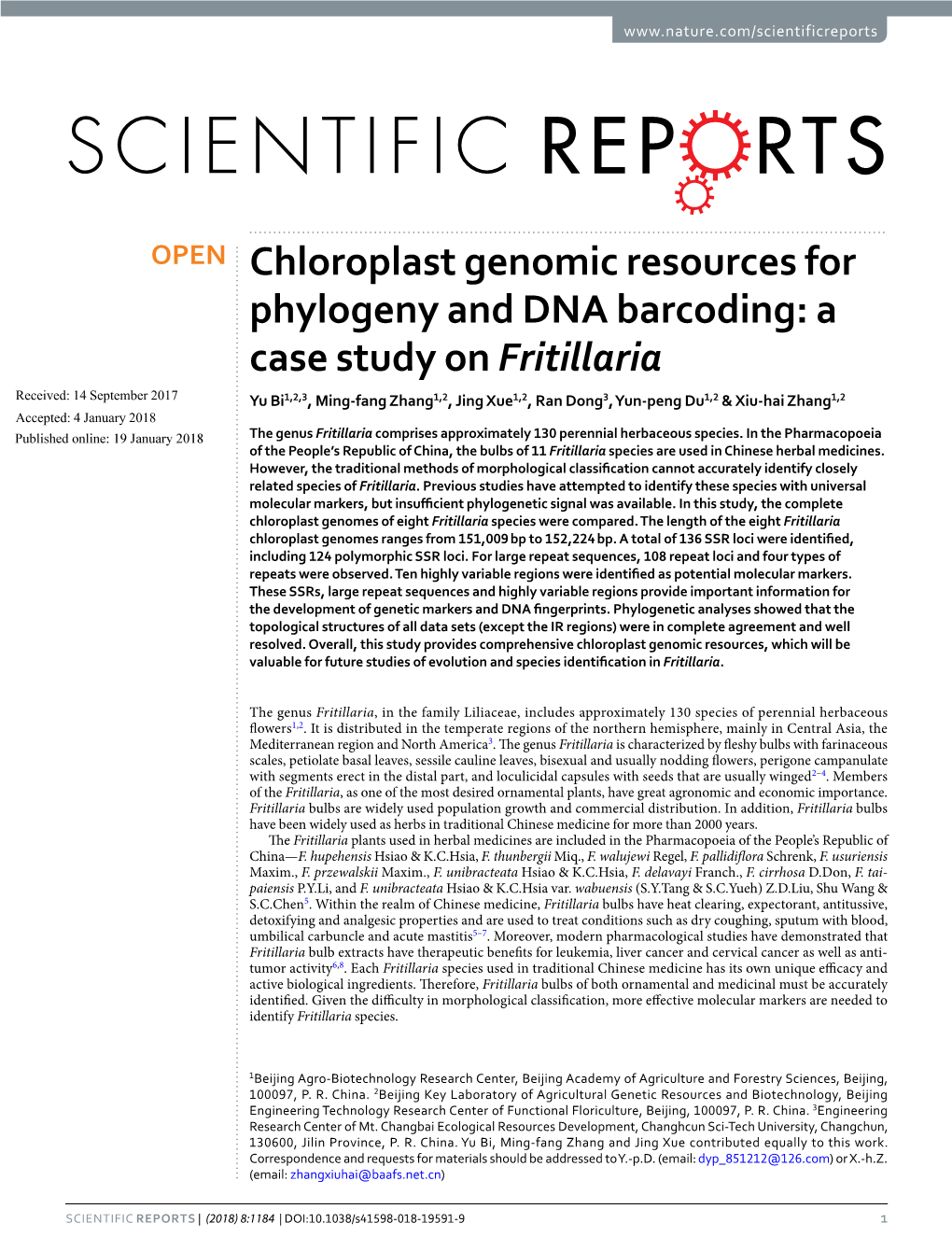 Chloroplast Genomic Resources for Phylogeny and DNA Barcoding