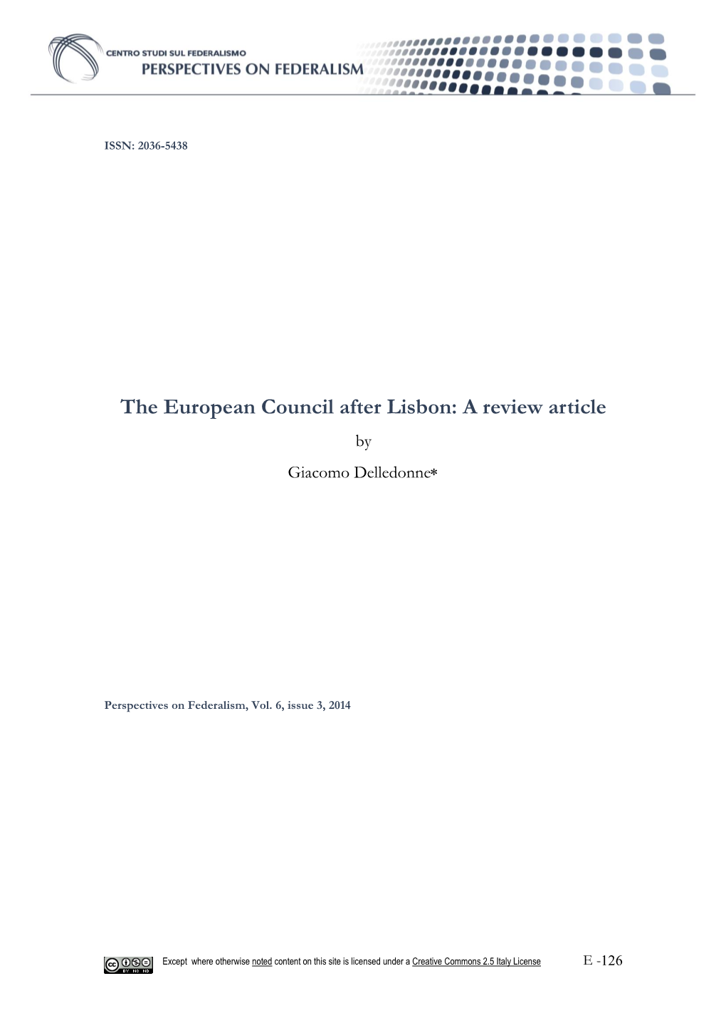 The European Council After Lisbon: a Review Article by Giacomo Delledonne