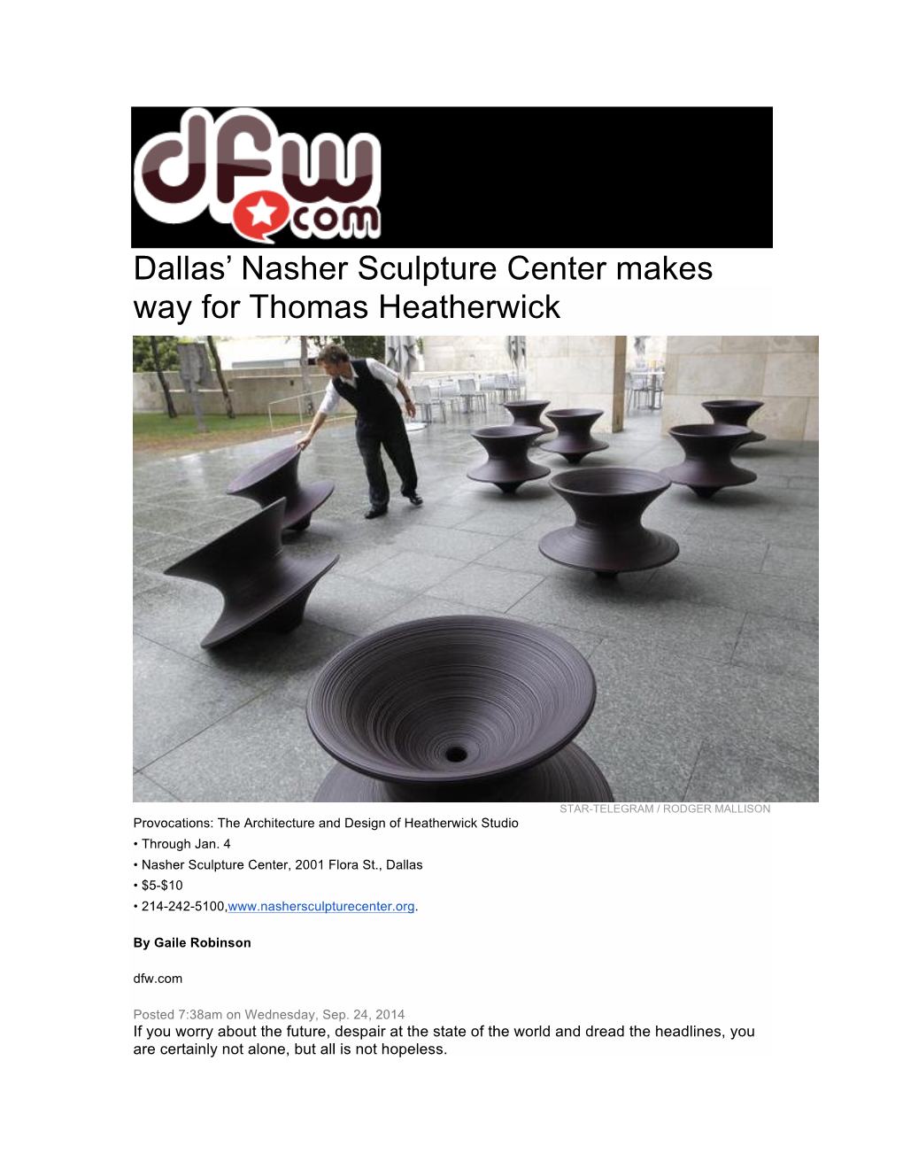 Dallas' Nasher Sculpture Center Makes Way for Thomas Heatherwick