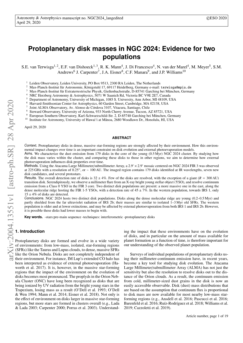 Protoplanetary Disk Masses in NGC 2024: Evidence for Two Populations S.E