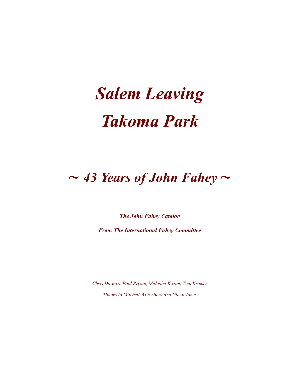 Salem Leaving Takoma Park