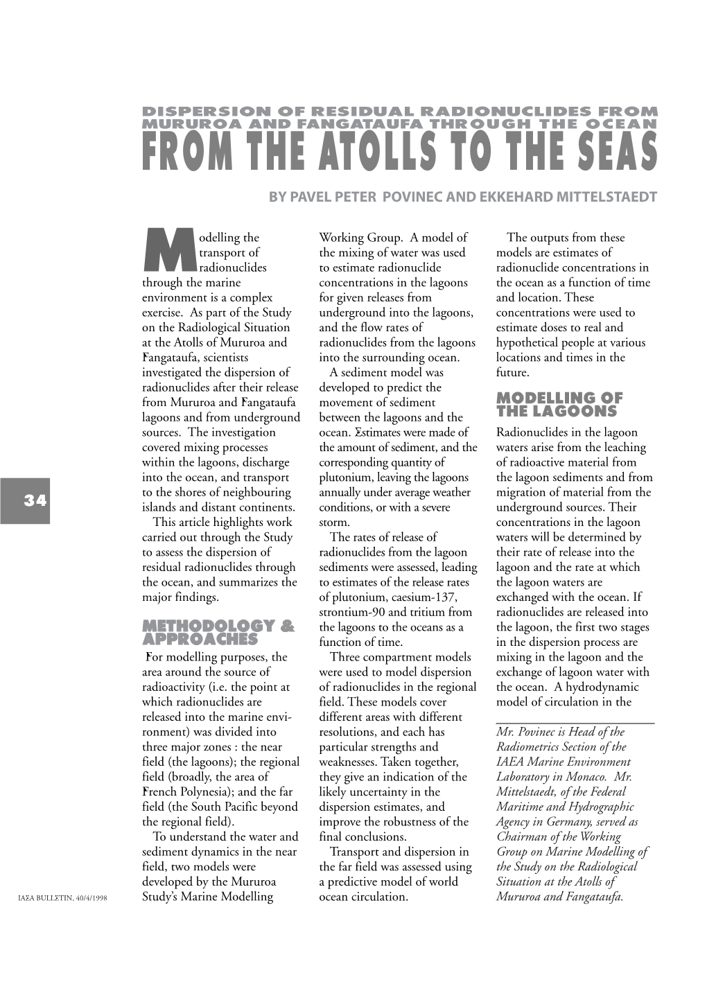 From the Atolls to the Seas by Pavel Peter Povinec and Ekkehard Mittelstaedt