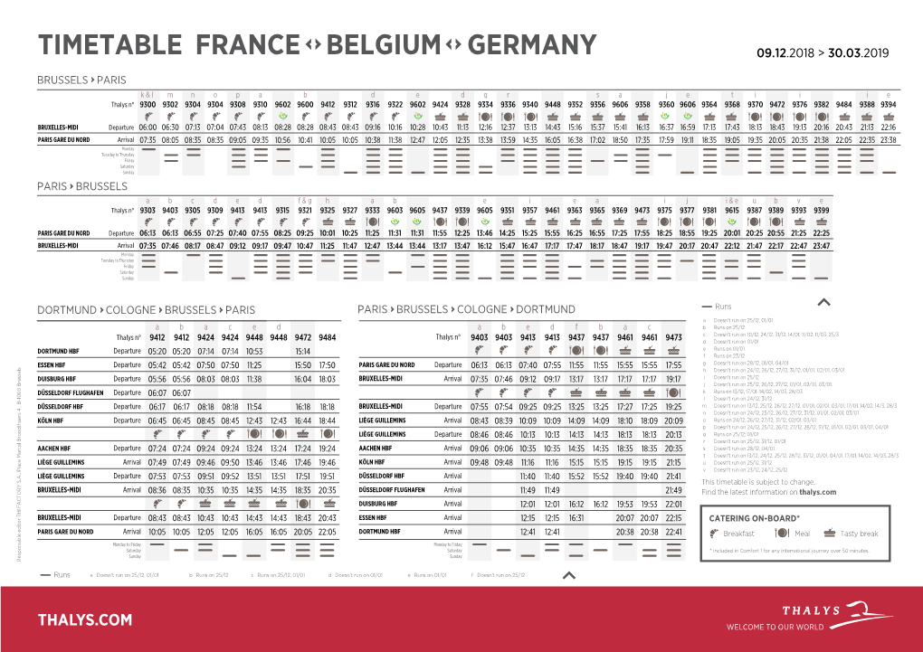 Timetable France Belgium Germany 09.12.2018 > 30.03.2019