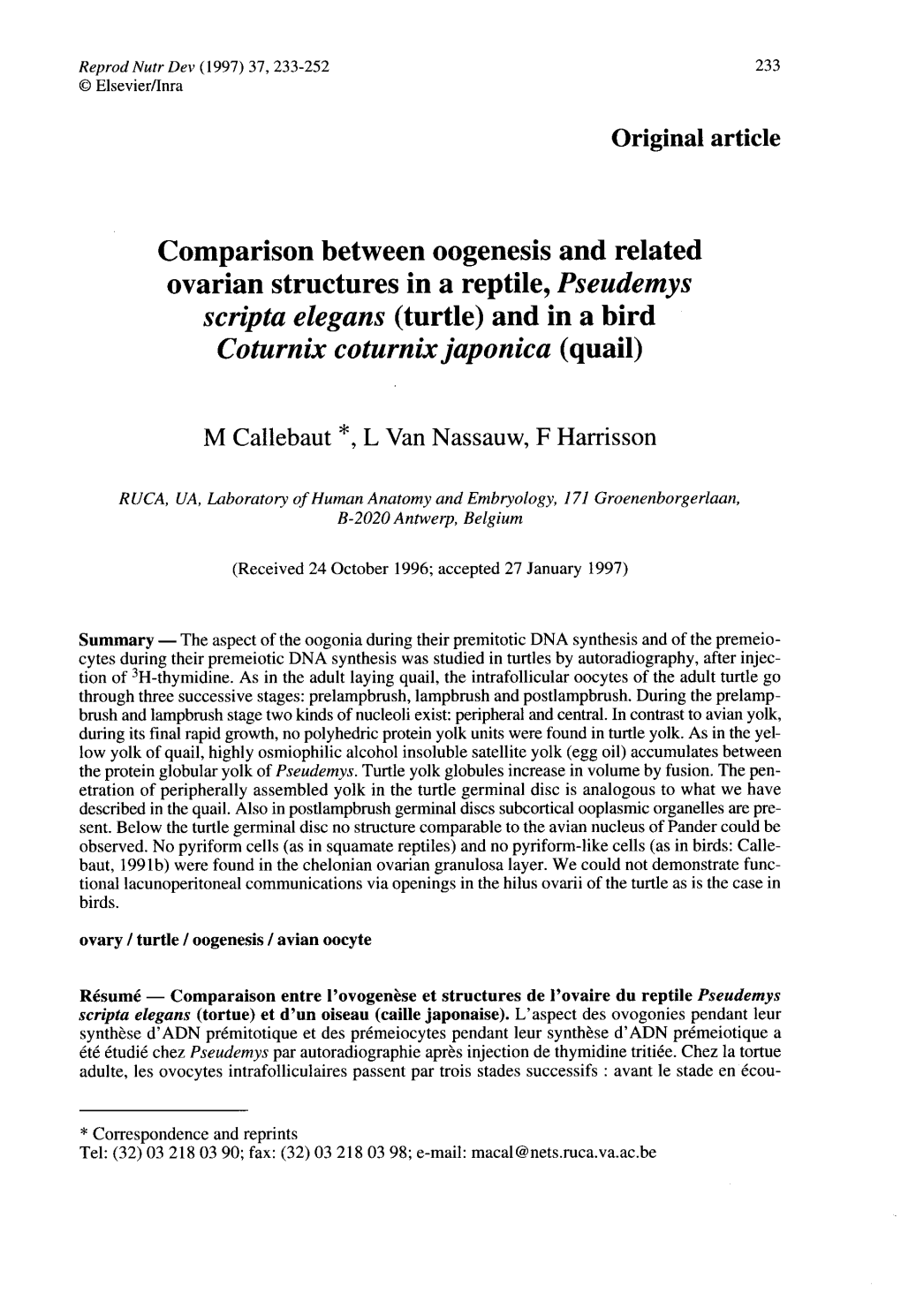 Comparison Between Oogenesis and Related Ovarian Structures in a Reptile, Pseudemys Scripta Elegans (Turtle) and in a Bird Coturnix Coturnix Japonica (Quail)