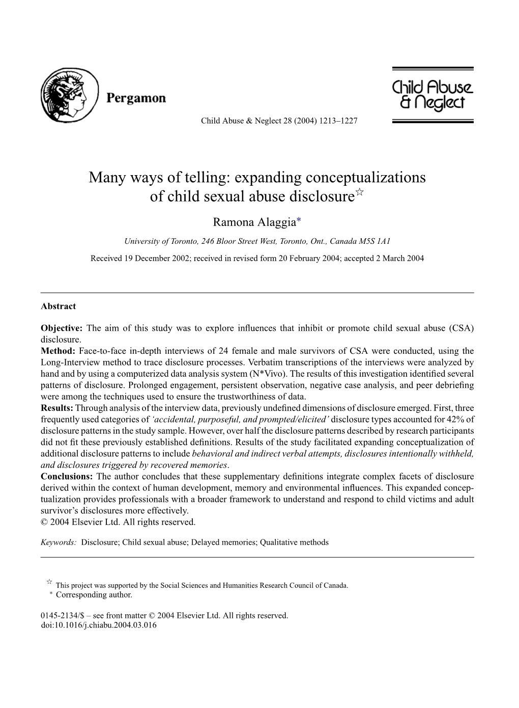 Expanding Conceptualizations of Child Sexual Abuse Disclosure