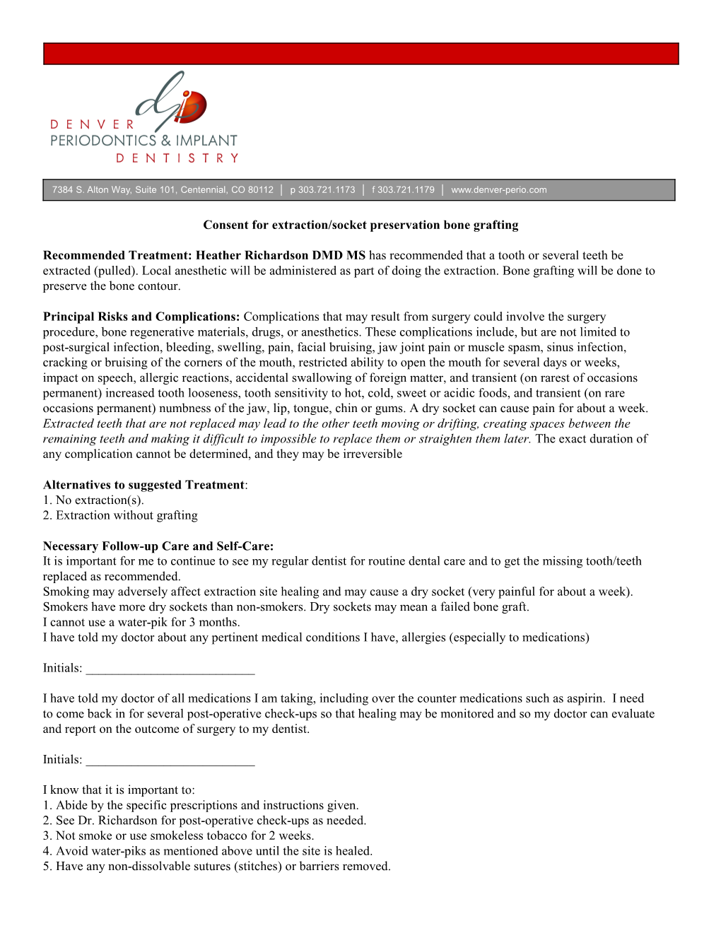 Consent for Extraction/Socket Preservation Bone Grafting