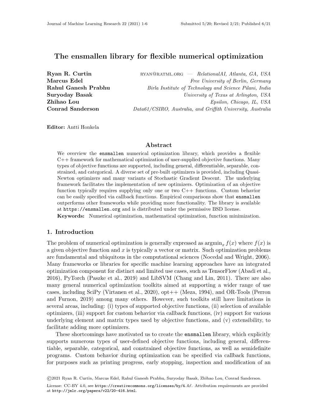 The Ensmallen Library for Flexible Numerical Optimization