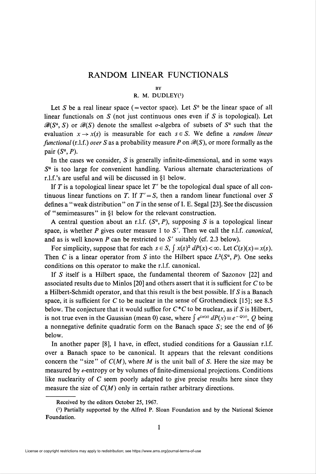 Random Linear Functionals