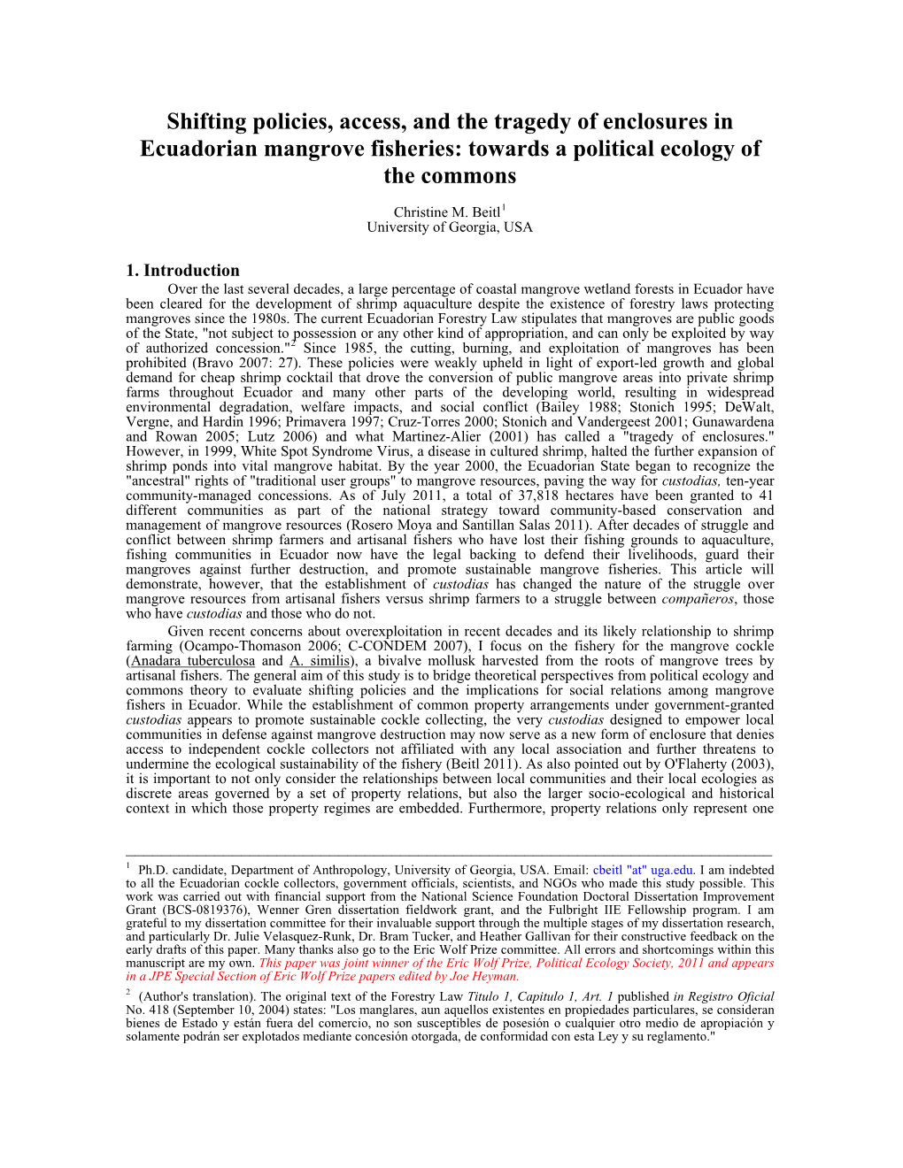 Towards a Political Ecology of the Commons