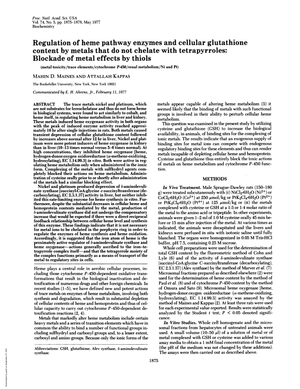 Regulation of Heme Pathway Enzymes and Cellular Glutathione Content By