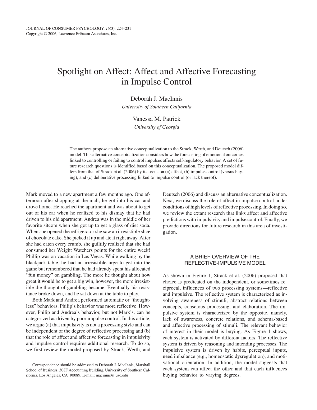 Affect and Affective Forecasting in Impulse Control