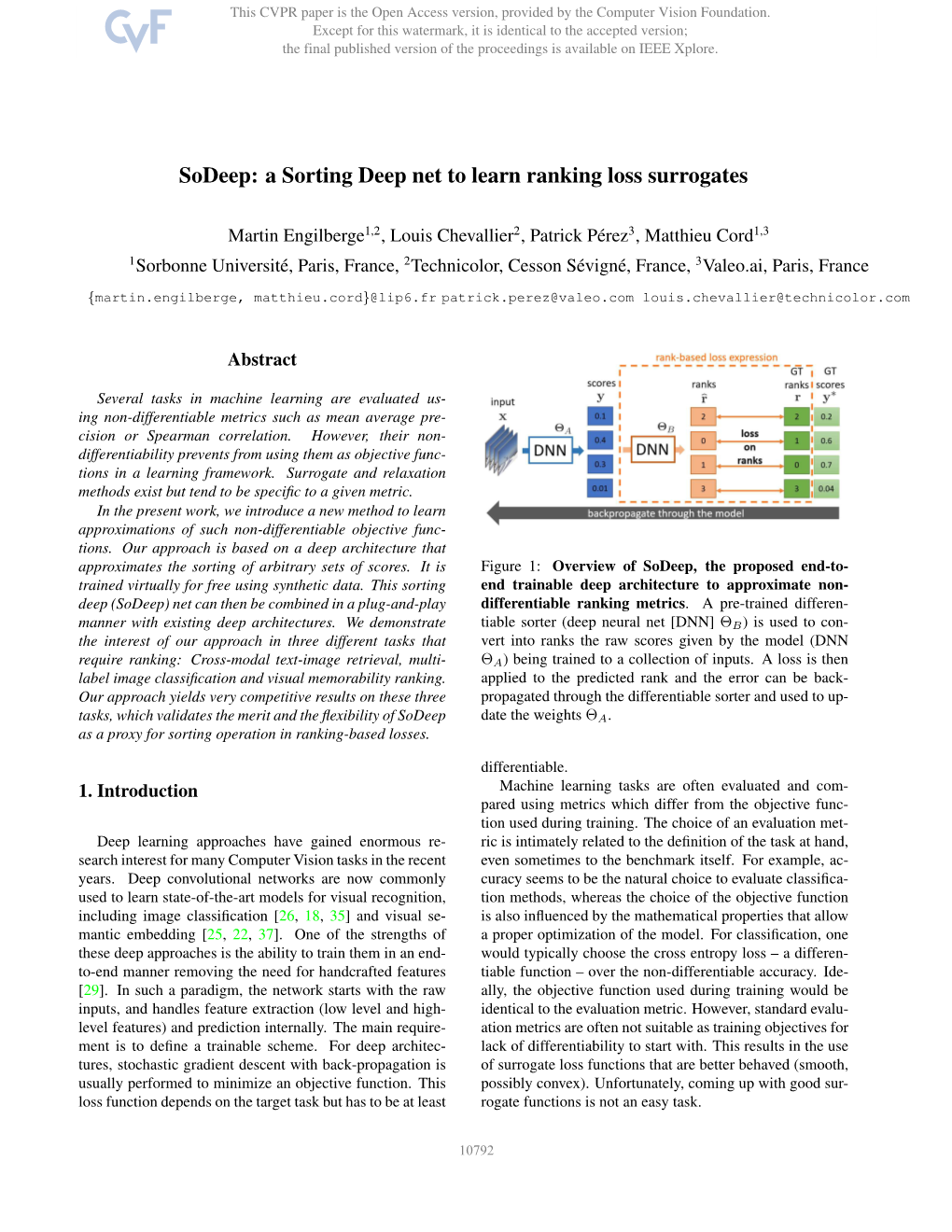 Sodeep: a Sorting Deep Net to Learn Ranking Loss Surrogates