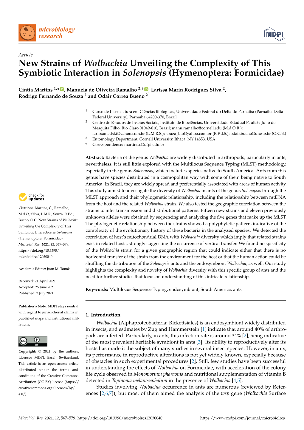 New Strains of Wolbachia Unveiling the Complexity of This Symbiotic Interaction in Solenopsis (Hymenoptera: Formicidae)