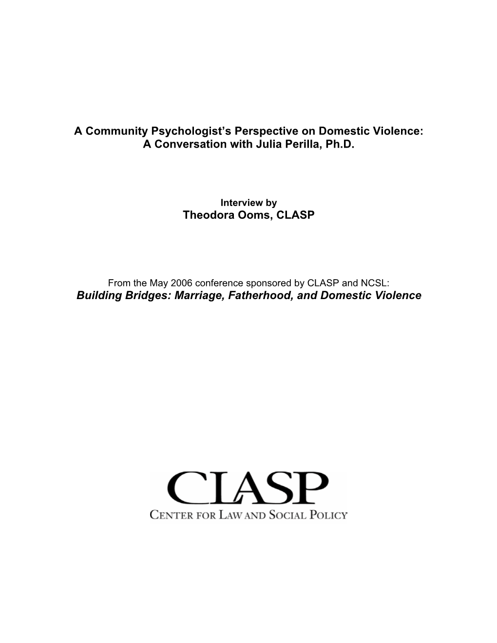 A Community Psychologist's Perspective on Domestic Violence